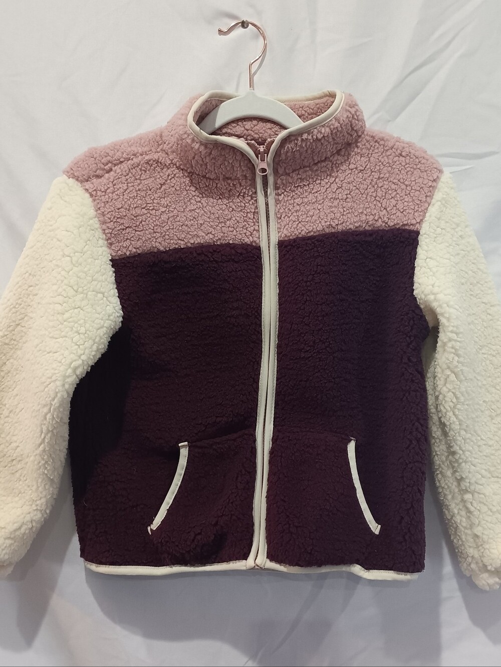 btween Colorblock Sherpa Jacket in Pink, Plum & Cream